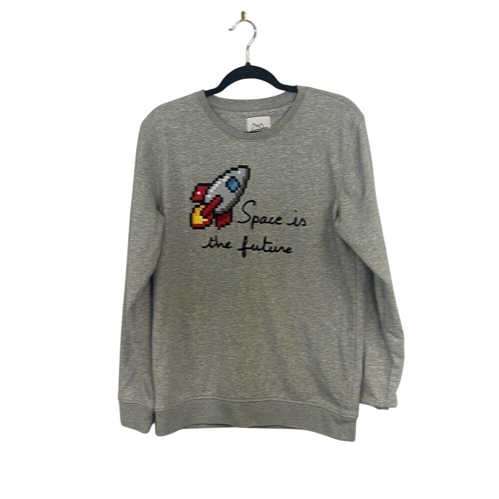Bricktown Men's‎ Gray Space Is The Future Embroidered Pullover Sweatshirt Medium